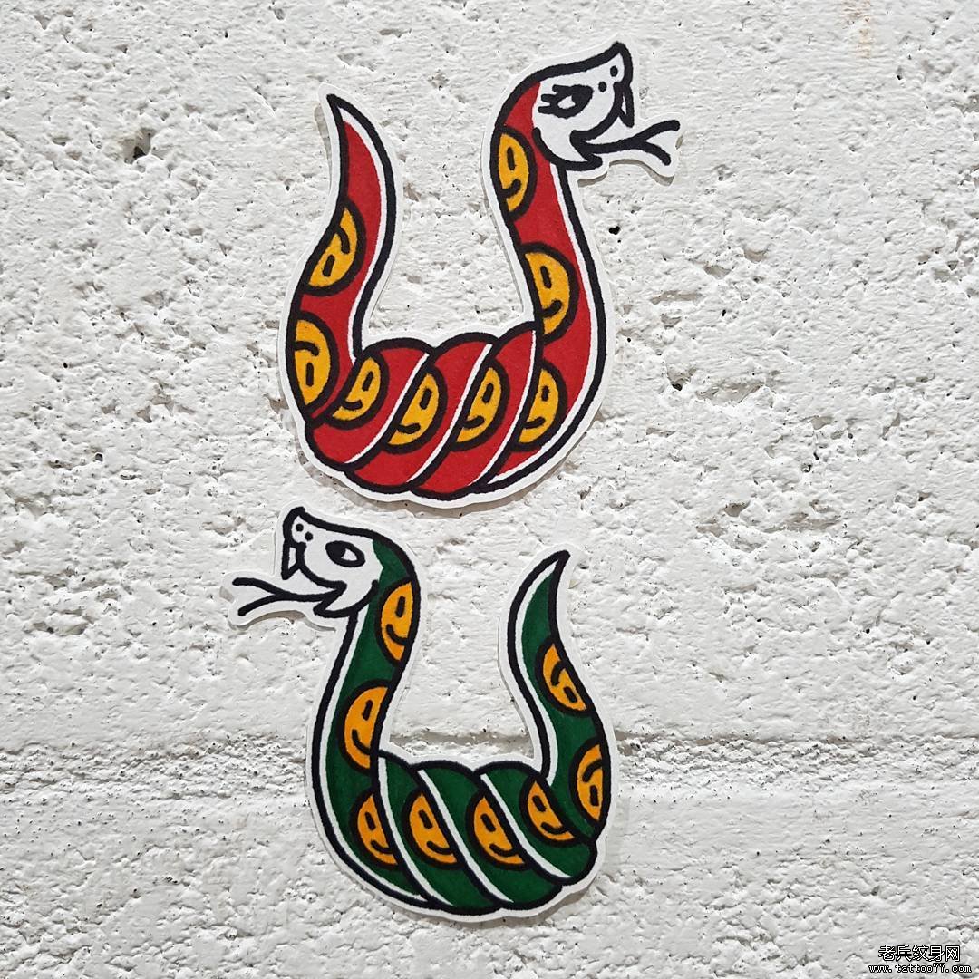 school卡通蛇纹身图案手稿Ⅺ