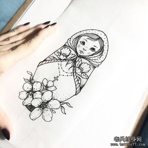欧美套娃小清新纹身图案