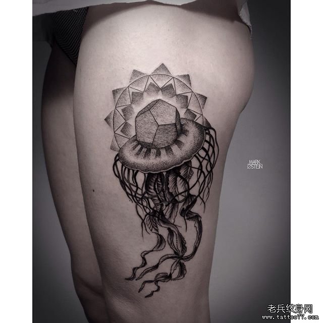 大腿性感水母纹身tattoo图案