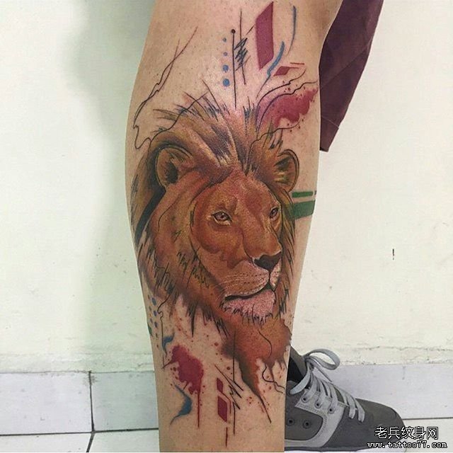 欧美泼墨狮子tattoo纹身图案