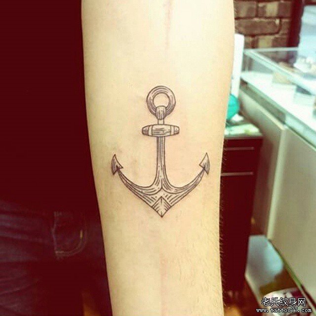 小臂船锚线条tattoo纹身图案