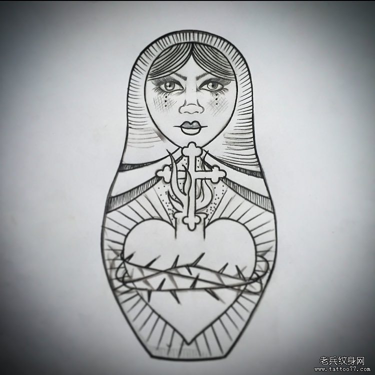 欧美school套娃纹身图案手稿