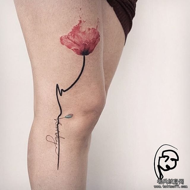 大腿欧美小清新纹身花卉图案