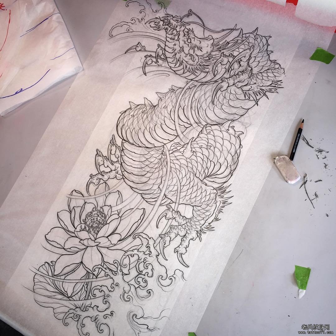 欧美传统龙纹身图案手稿
