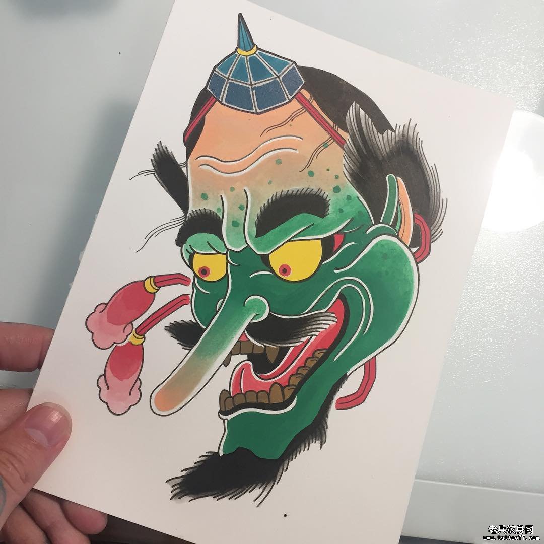 日式传统天狗纹身图案手稿