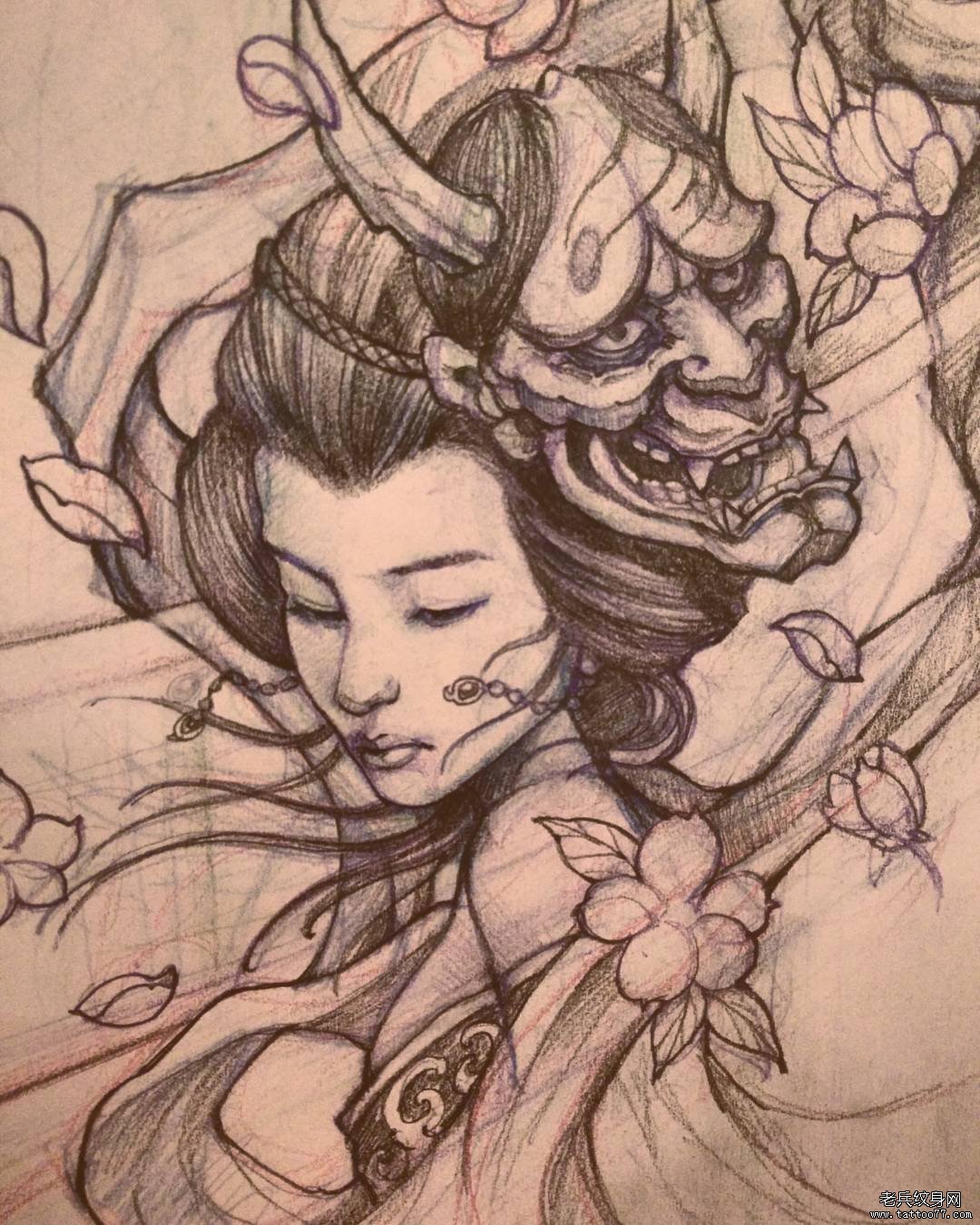 传统艺妓纹身图案手稿