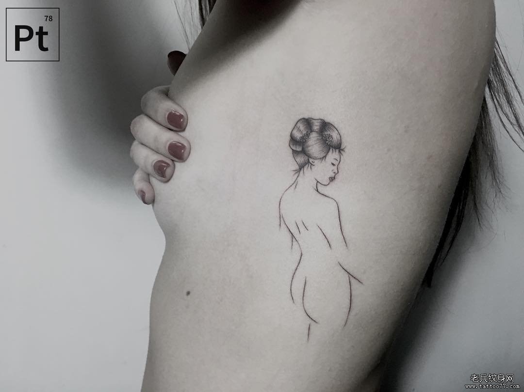 侧腰性感女郎纹身图案