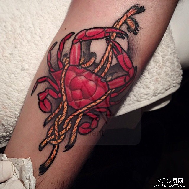 小臂欧美tattoo螃蟹纹身图案