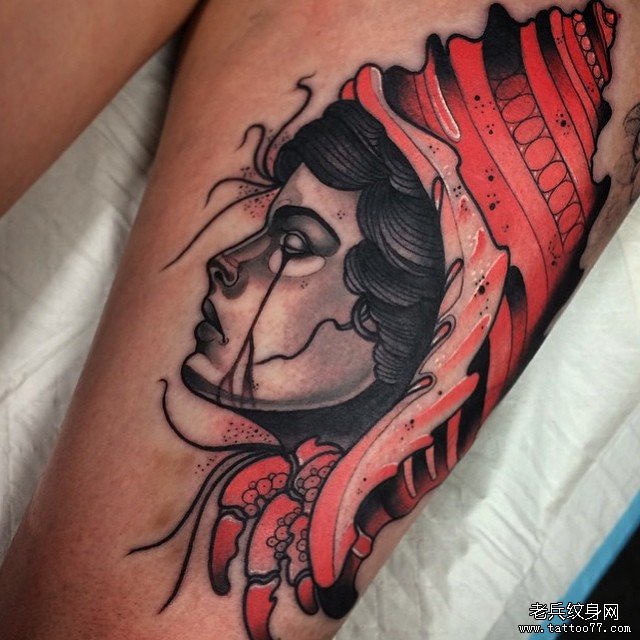 大腿海螺女郎欧美纹身图案