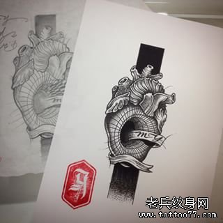 欧美心脏纹身图案手稿