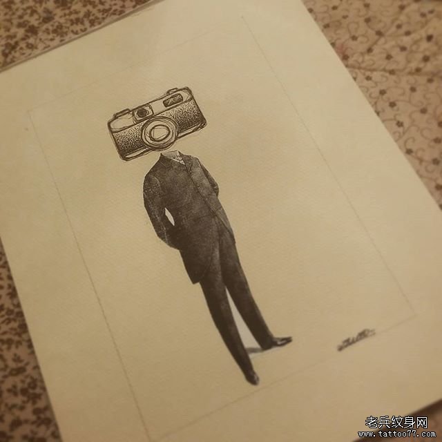 欧美人像相机纹身图案手稿