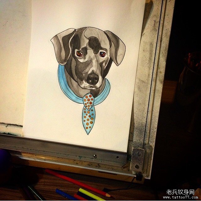 卡通欧美狗纹身图案手稿