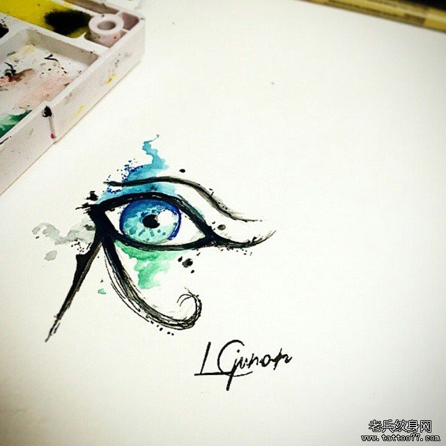 小清新眼睛泼墨纹身图案手稿