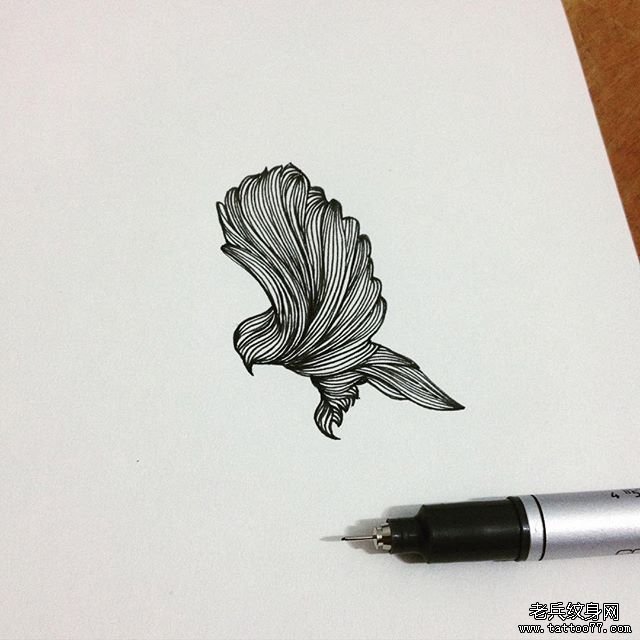 小清新鸽子线条纹身图案手稿