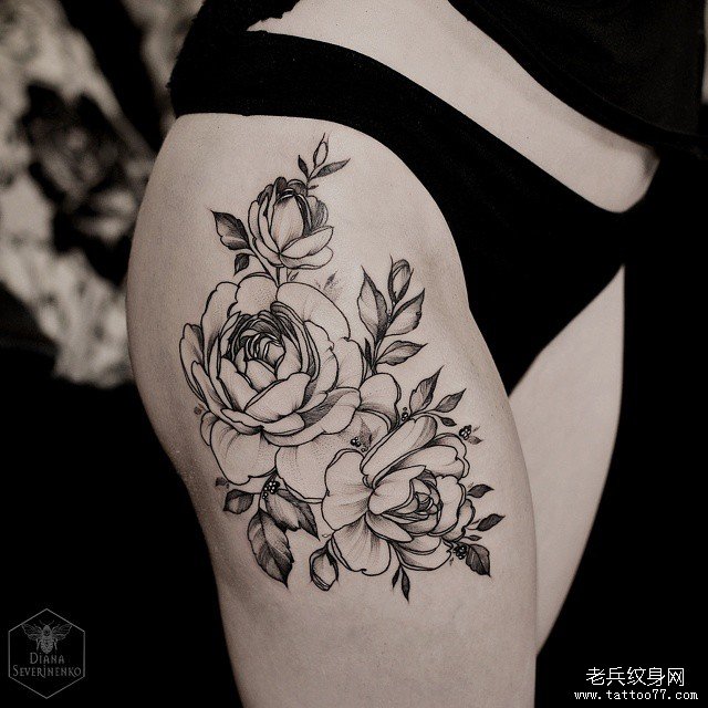 大腿小清新花卉欧美纹身图案