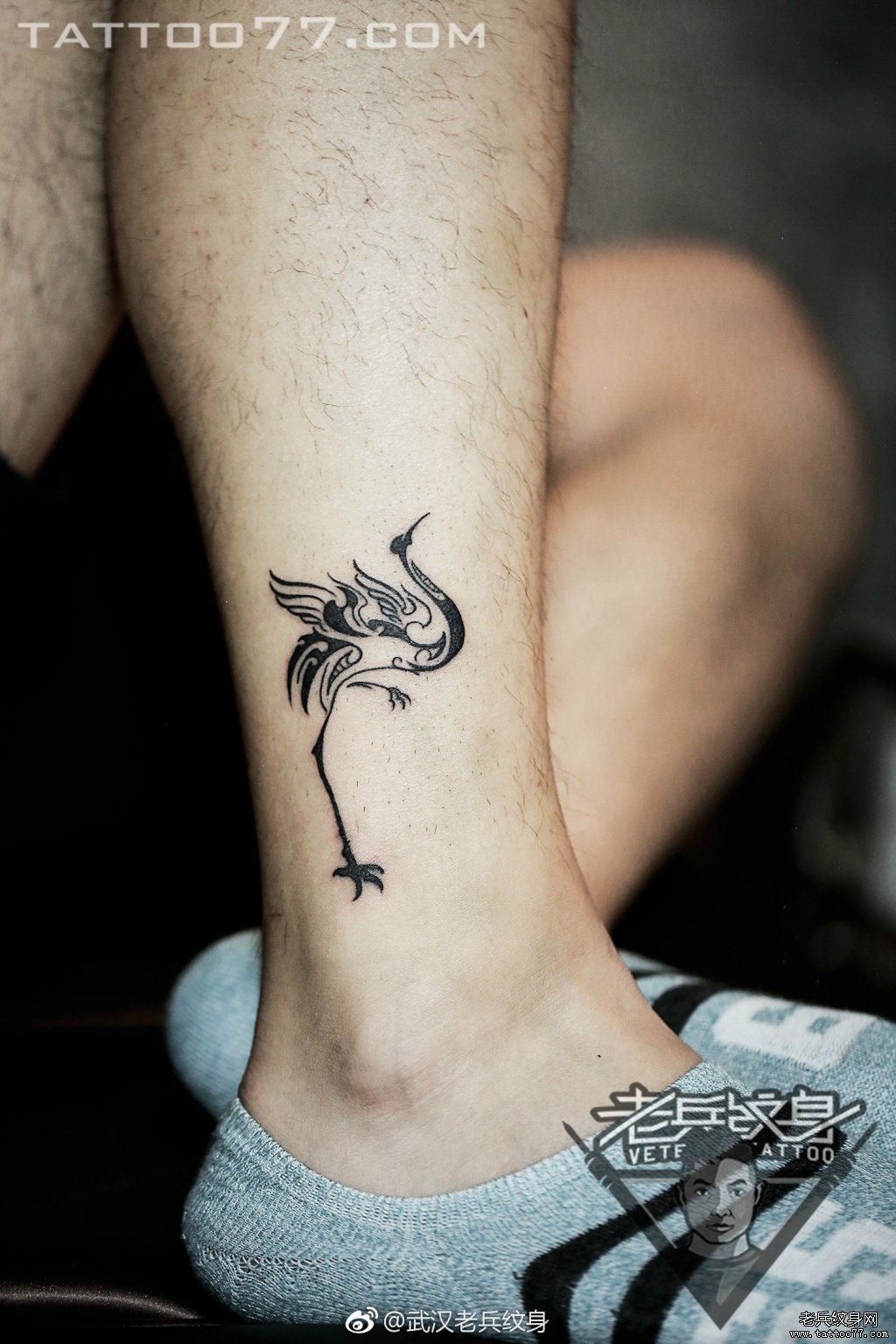 脚踝图腾鹤纹身图案作品