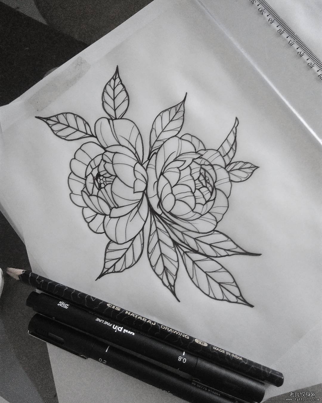 欧美花卉图案纹身线稿