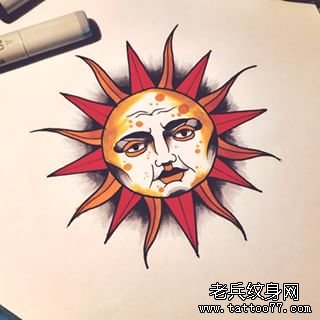 欧美太阳纹身图案手稿