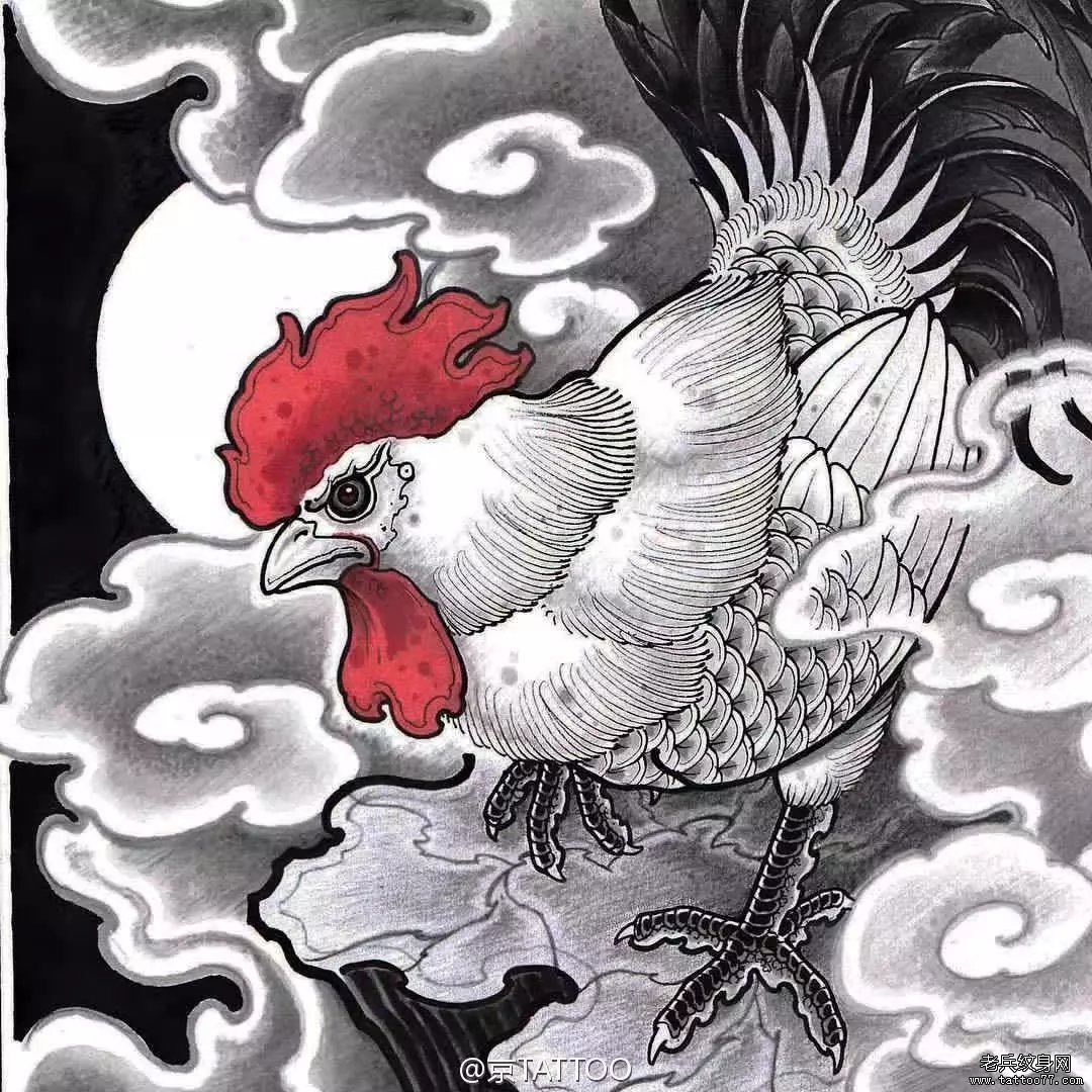 传统鸡纹身图案手稿