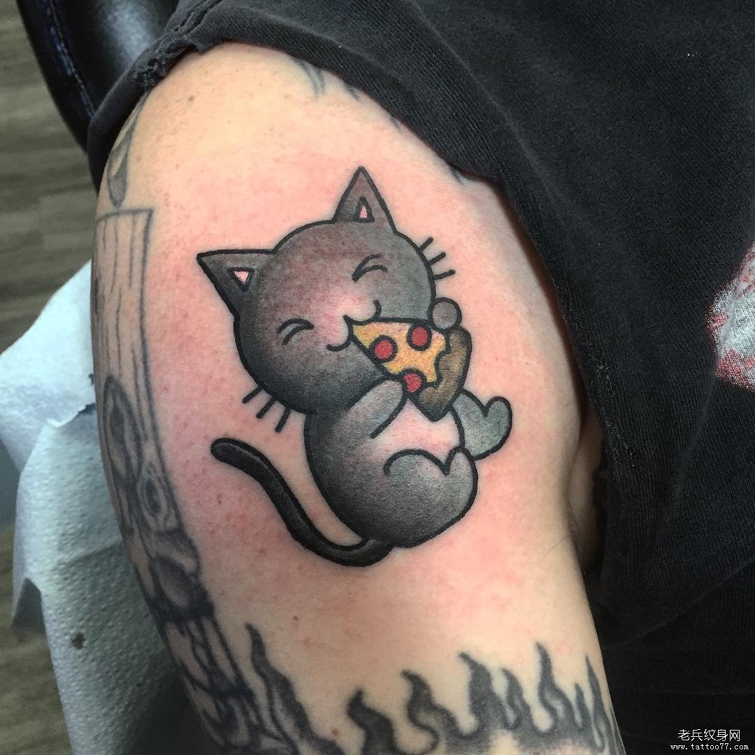 大臂欧美可爱卡通猫纹身图案