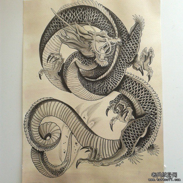 龙纹身传统图案手稿