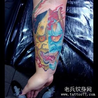 小臂般若彩色传统纹身图案
