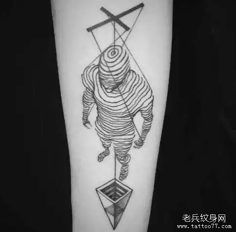 抽象线条提线木偶纹身图案