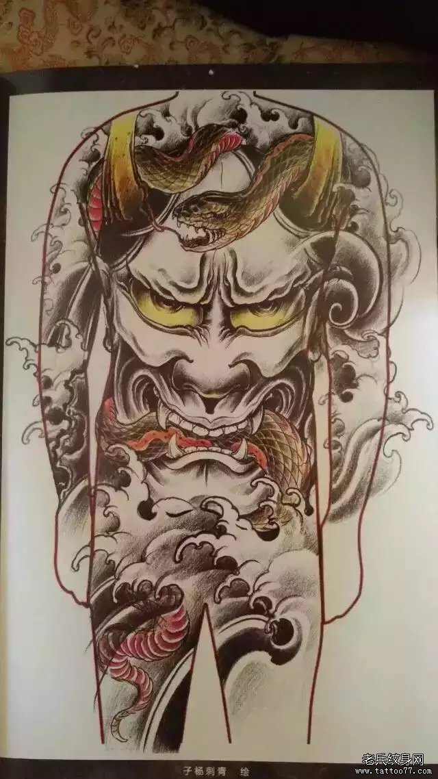 传统满背般若纹身图案手稿