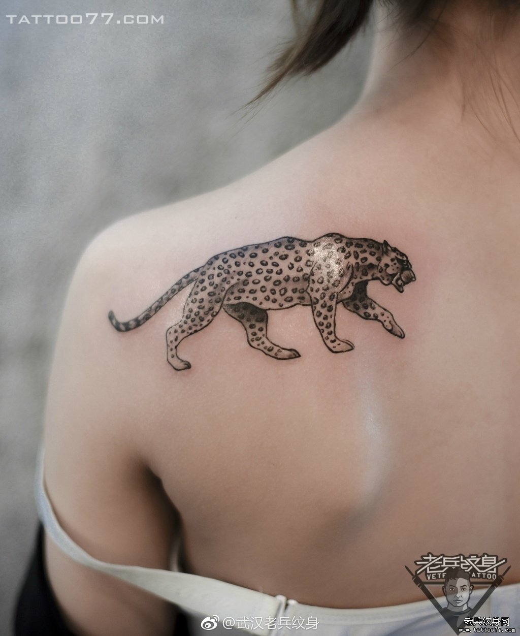 背部帅气的豹子纹身图案作品