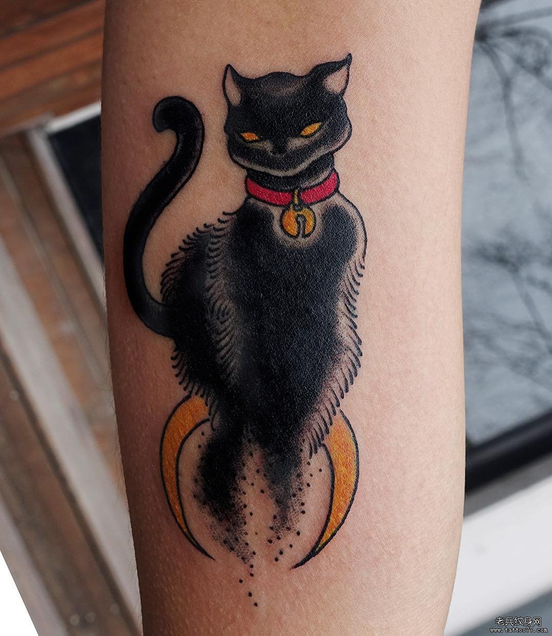 大臂欧美猫纹身卡通图案