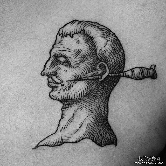 欧美人物线条纹身图案