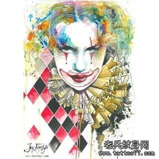 彩色泼墨小丑纹身欧美图案手稿