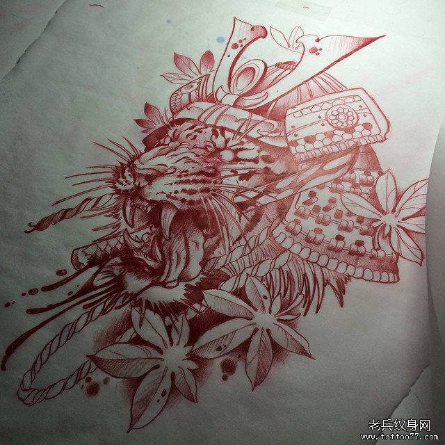 传统武士纹身图案老虎手稿