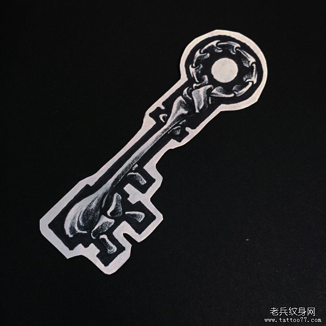 欧美school钥匙骷髅纹身图案手稿