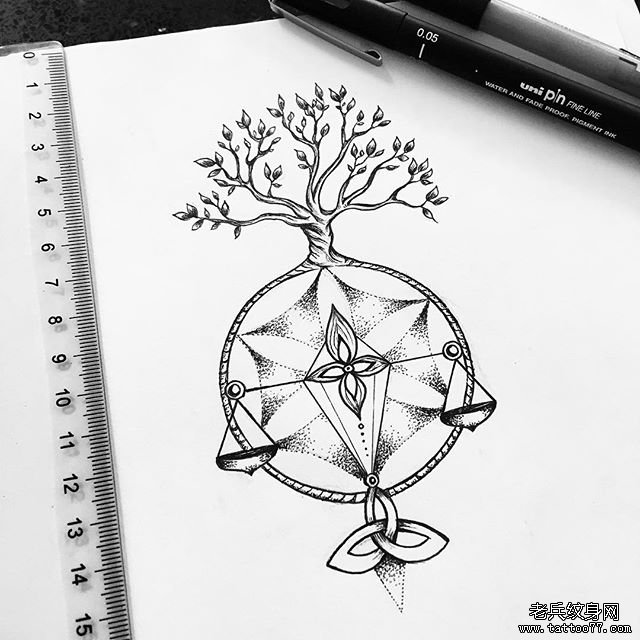 小清新树黑灰纹身图片