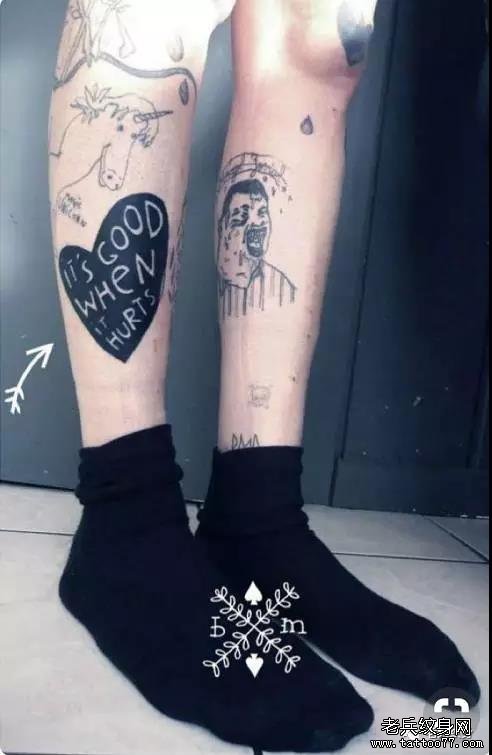 腿部心纹身图案