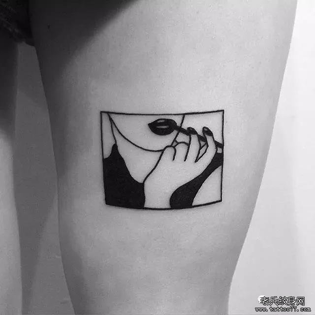 简约腿部女郎纹身图案