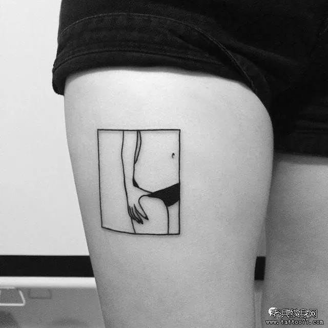腿部方框女郎纹身图案
