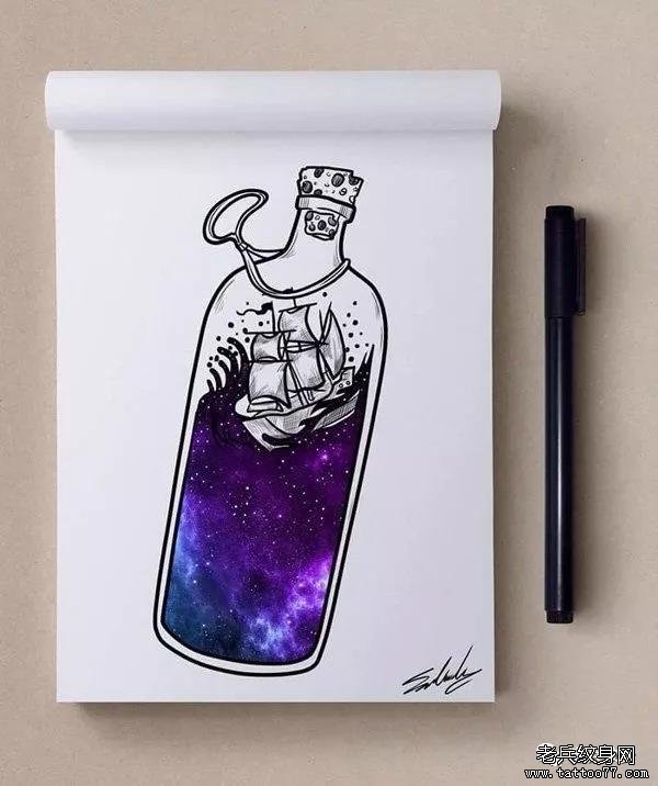 星空漂流瓶纹身图案