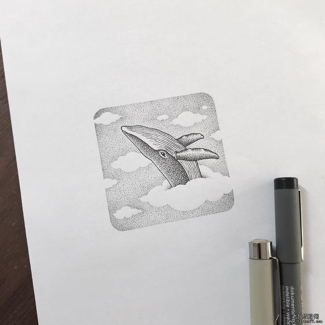  点刺鲸鱼纹身手稿