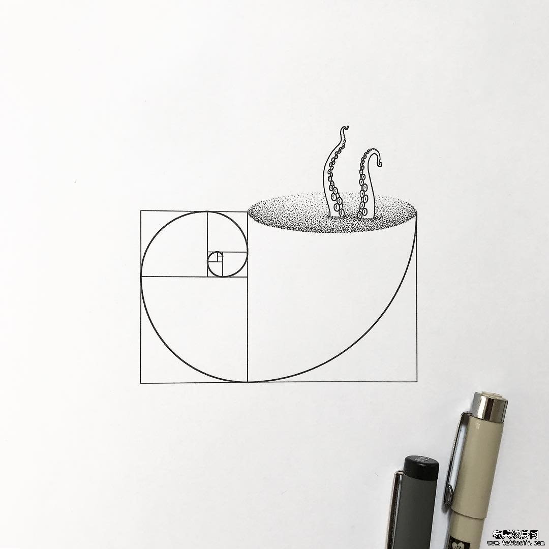 几何线条章鱼腿纹身手稿