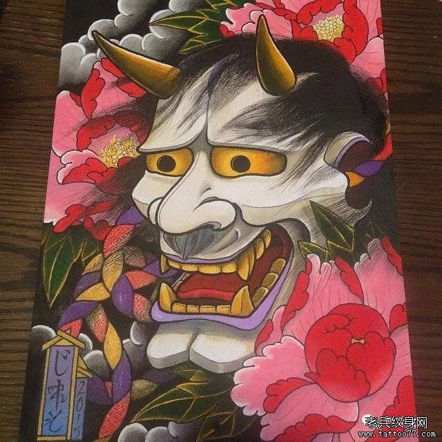 满背般若牡丹绳子纹身图案