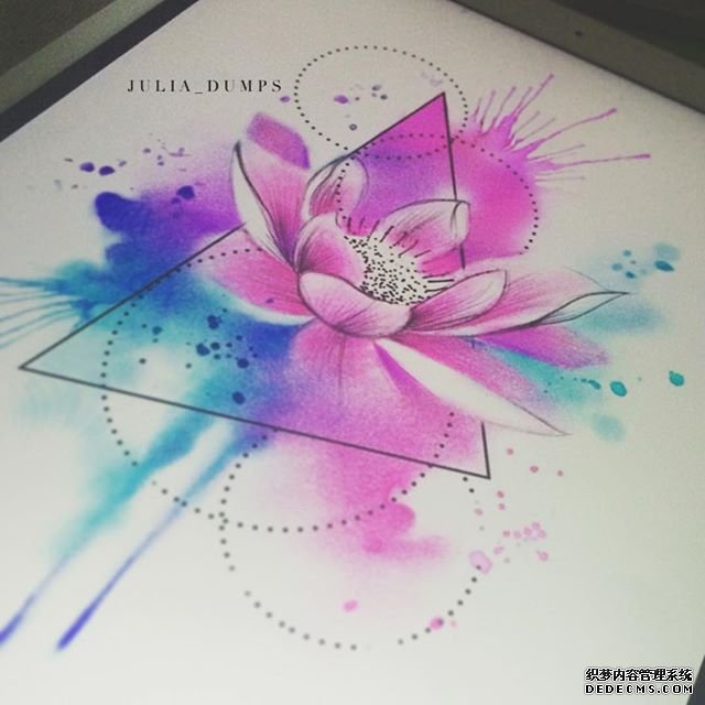 色彩几何莲花纹身