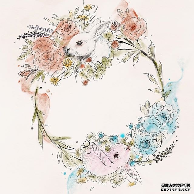 色彩花环兔子手稿