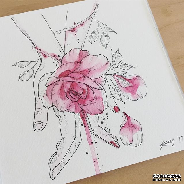 色彩花卉手稿纹身