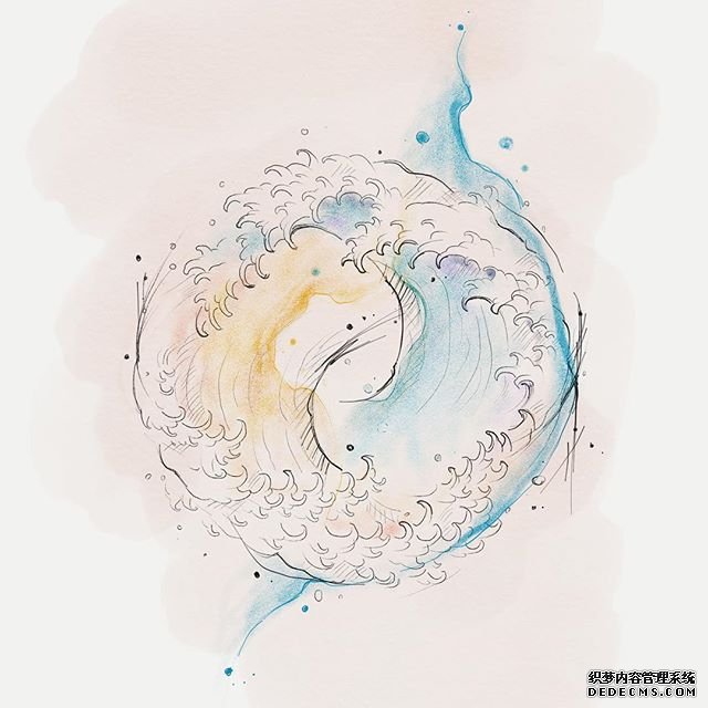 色彩晕染浪花纹身手稿