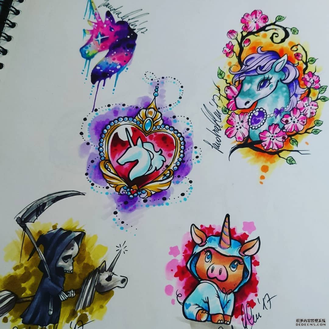 色彩独角兽纹身手稿