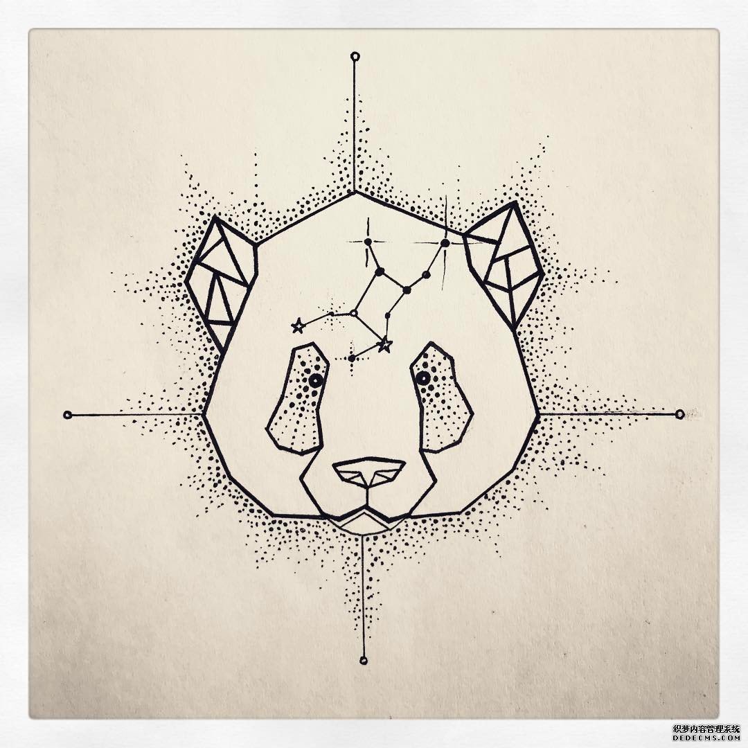熊猫星座几何点刺纹身纹身手稿
