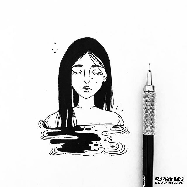 黑灰简约女孩手稿图案