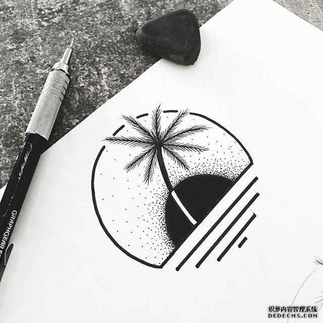 简约线条椰子树纹身图案